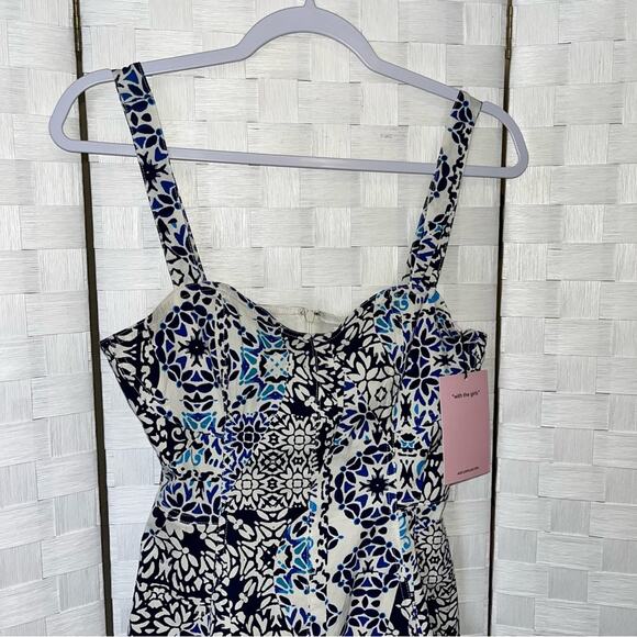 Avec Les Filles Floral Blue Dress Sweetheart Neckline Mini Sundress Womens 2 - Picture 4 of 14